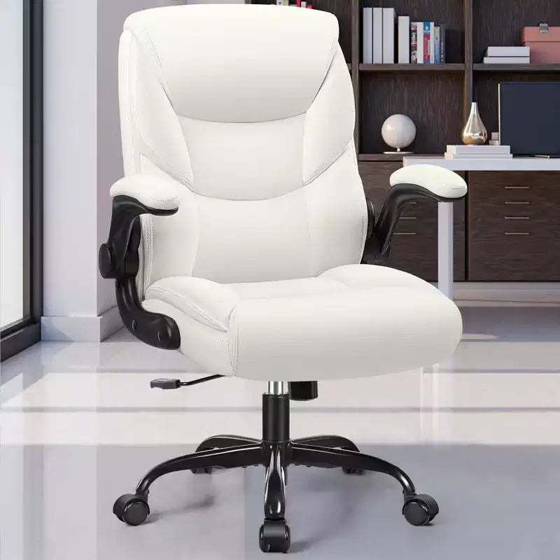 KERDOM Office Chair Computer Desk Chair, PU Leather Swivel Executive Task Chair with Adjustable Height, White