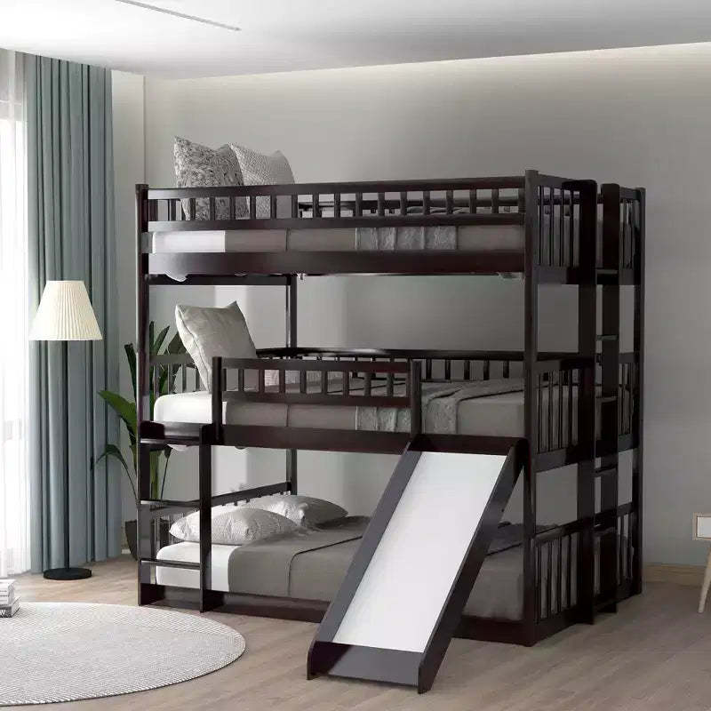 Bellemave Full Over Full Over Full Triple Bunk Bed with Ladders and Slide, Espresso