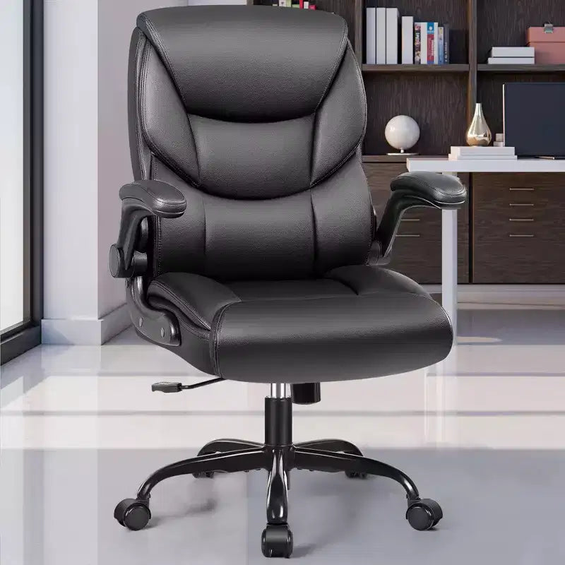 KERDOM Office Chair Computer Desk Chair, PU Leather Swivel Executive Task Chair with Adjustable Height, Black