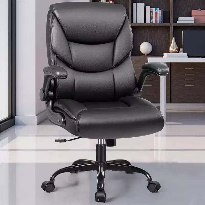 KERDOM Office Chair Computer Desk Chair, PU Leather Swivel Executive Task Chair with Adjustable Height, Black