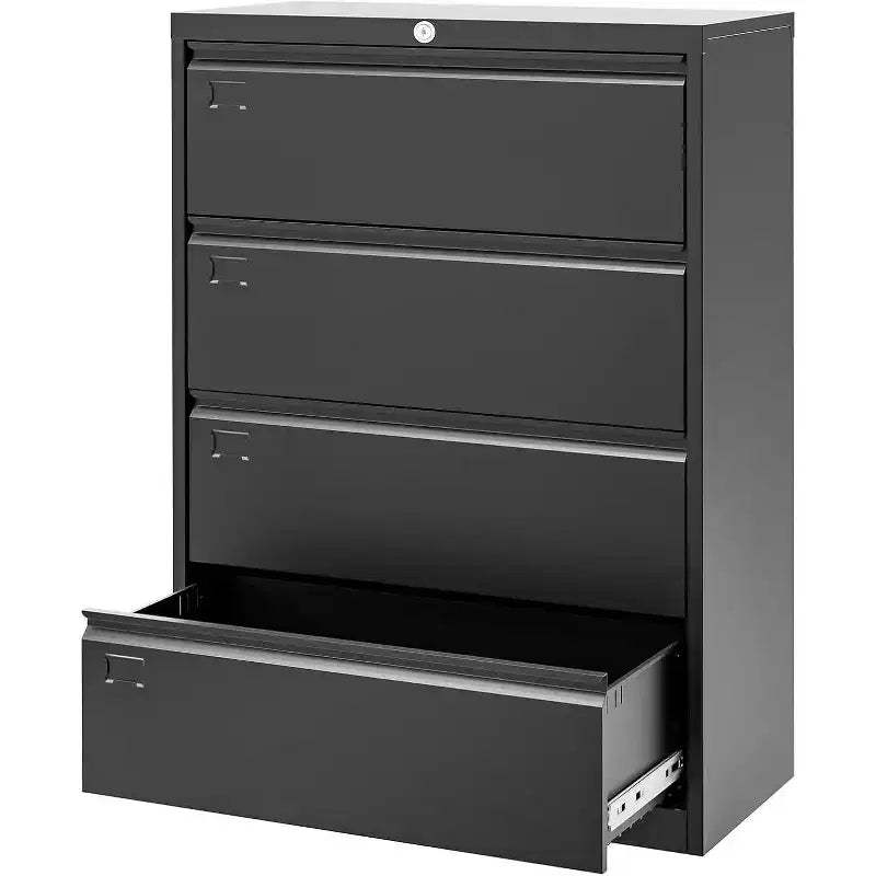 Acekool 4-Drawer Lateral File Cabinet with Lock, Metal Office Storage for Letter/Legal/A4, Secure Document Organizer, Black
