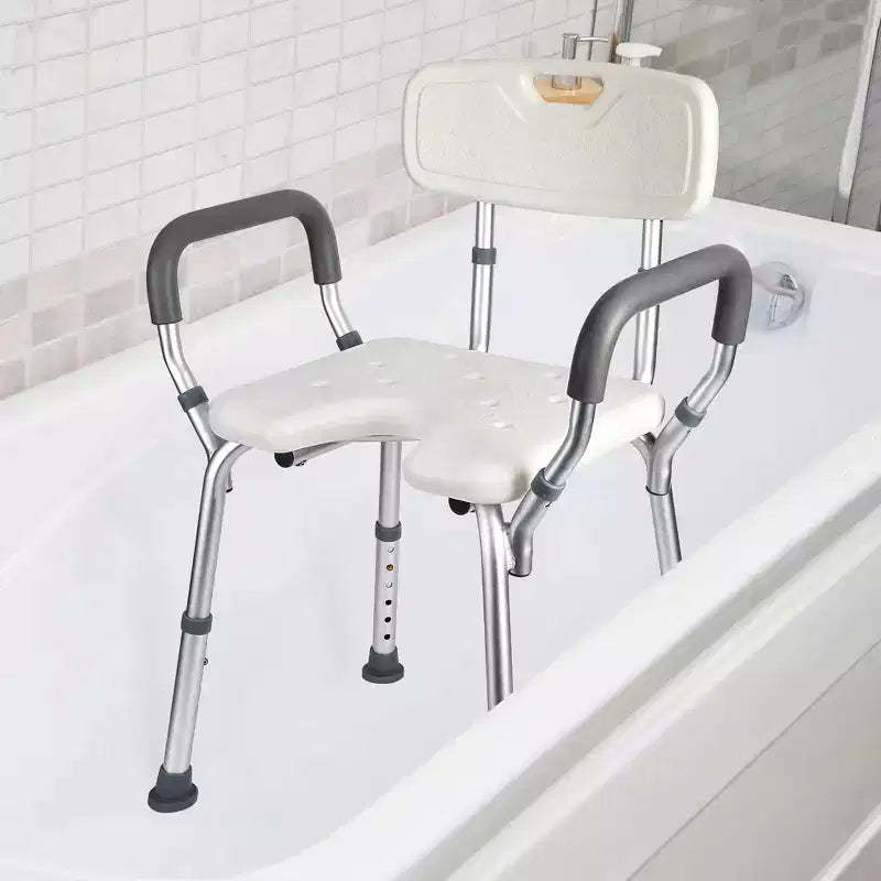U-Shaped Shower Chair with Backrest, Adjustable Height, Shower Chair with 350 Lb Capacity for Elderly and Disabled