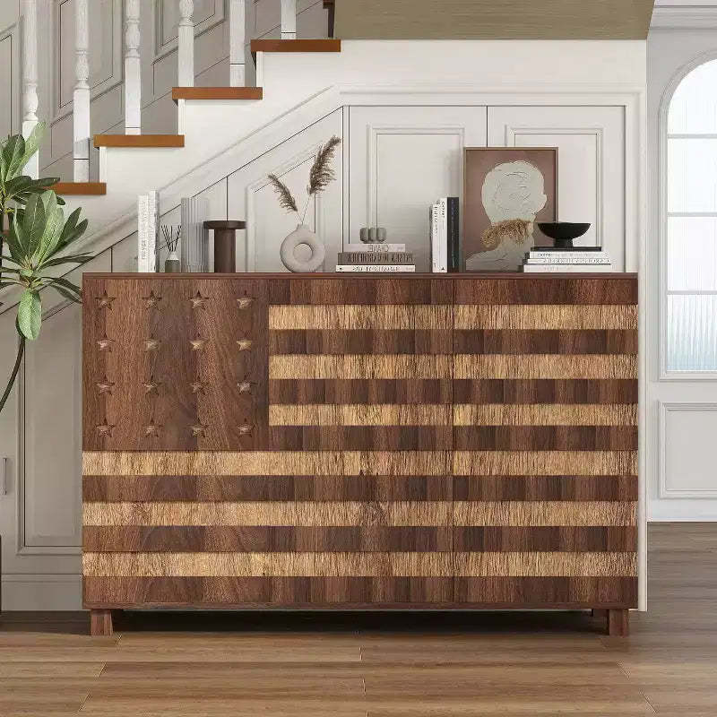 GDFStudio Henrik Rustic 55.1 Buffet Sideboard Cabinet with 2 Drawers, 3 Doors and Adjustable Shelves
