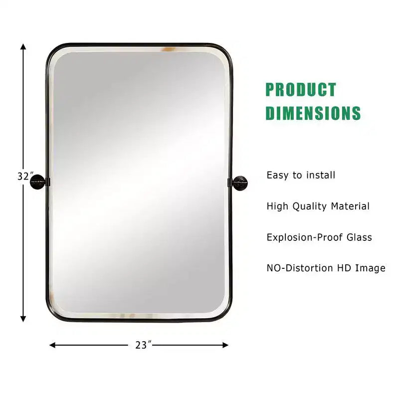 PexFix 36 x 24 Iron Rectangle Black Pivot Wall Mirror Tilting Bathroom Vanity Mirror Metal Framed Adjustable for Bedroom Living Room