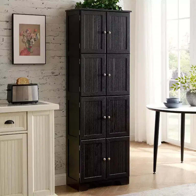 72.4 Tall Storage Cabinet Tall Storage Cabinet with 8 Doors and 4 Shelves, Bookshelf Living Room, Kitchen, Dining Room, Office Freestanding,Black