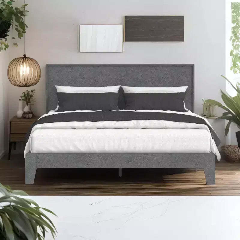 Galano Queen Payne Luxe Bed with Headboard  Concrete Cool Grey