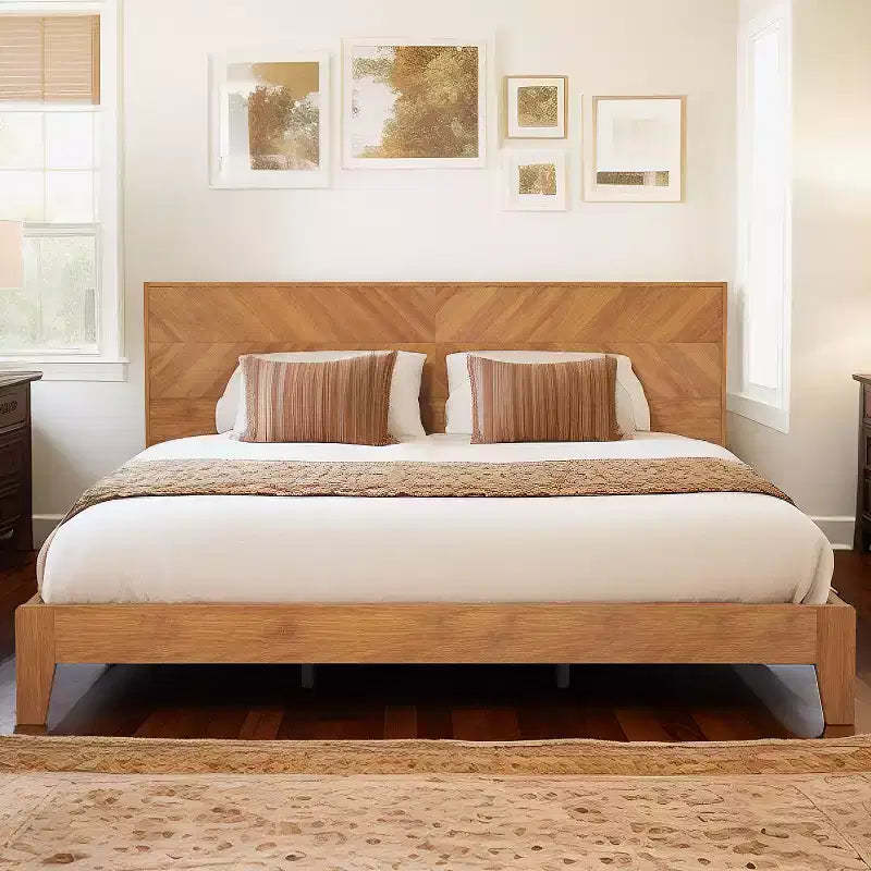 Galano King Weiss Clara Bed with Headboard  Amber Walnut