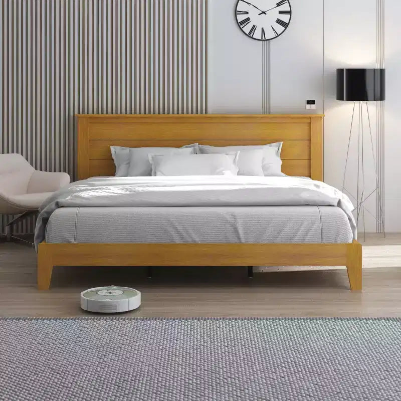 Galano King Tiena Lencia Bed with Headboard  Amber Walnut