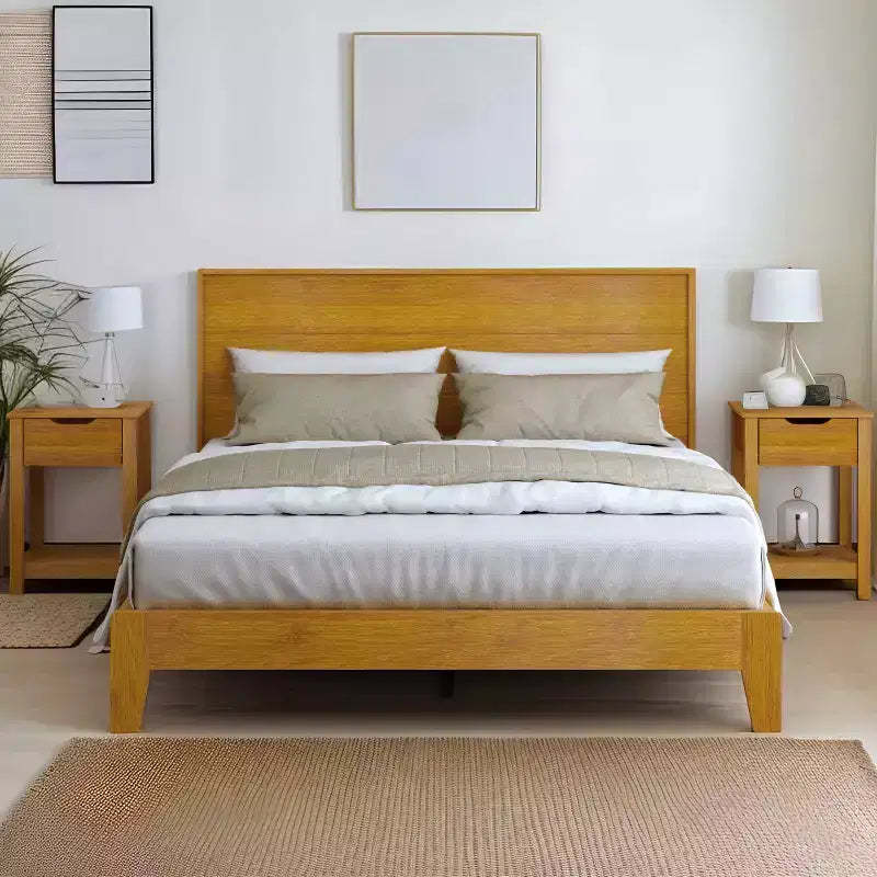 Galano Queen Payne Luxe Bed with Headboard & Elira 2-Drawer Nightstands, Set of 2  Amber Walnut
