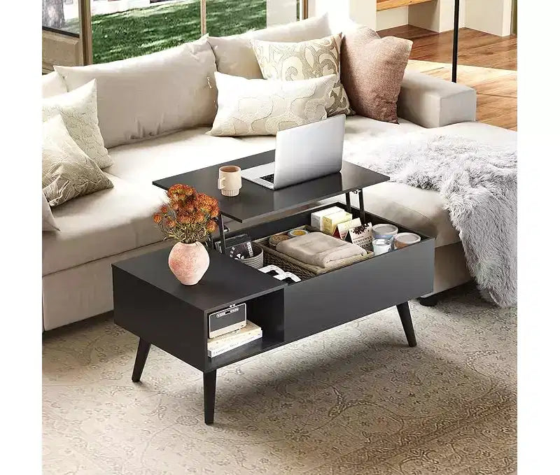 GALAXHERO 39'' Lift Top Coffee Table for Living Room, Wooden Rising Table with Hidden Compartment & Storage Shelf