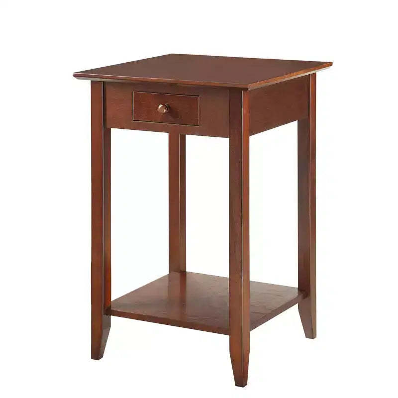 HomeStock Belmont Classic 1 Drawer End Table with Spacious Shelf, Solid Pine Legs and Ash Veneer Top for Living Room or Bedroom