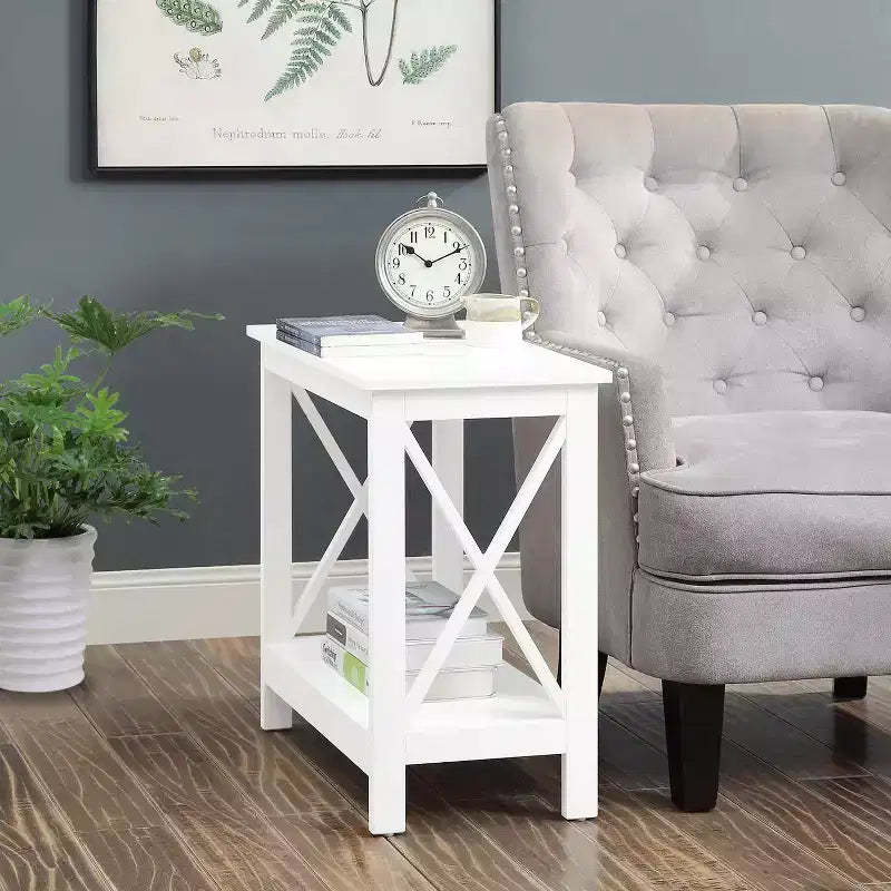 HomeStock Belmont Chairside End Table with Shelf, Compact Two Tier Storage Side Table, Transitional MDF Design to Complement Any Home Dcor