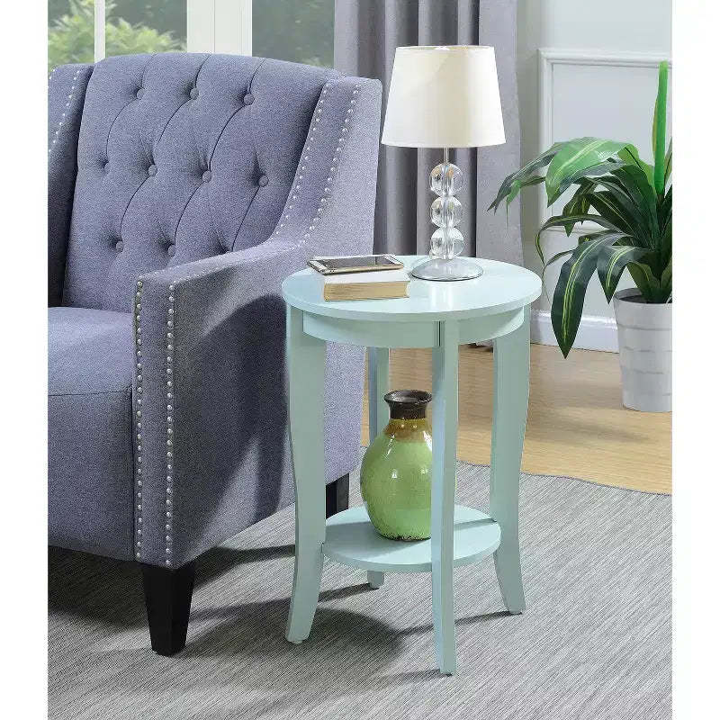 HomeStock Belmont Round Accent End Table with Lower Shelf, Curved Legs and Smooth Finish Ideal for Living Room or Bedroom Corners