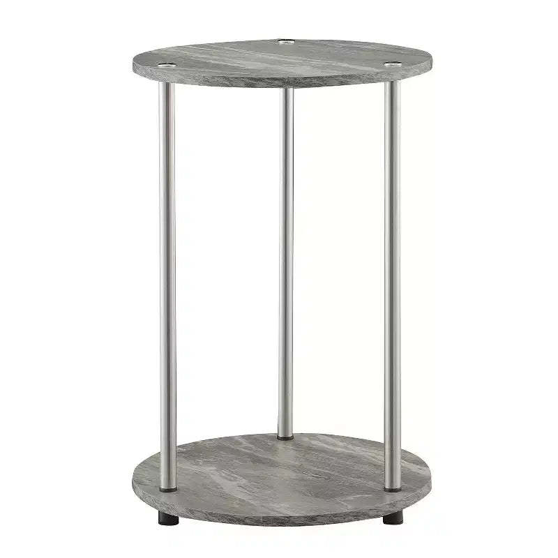 HomeStock Belmont Round Two Tier End Table with Stainless Steel Legs, Sturdy Particleboard Shelves and Modern Contemporary Style