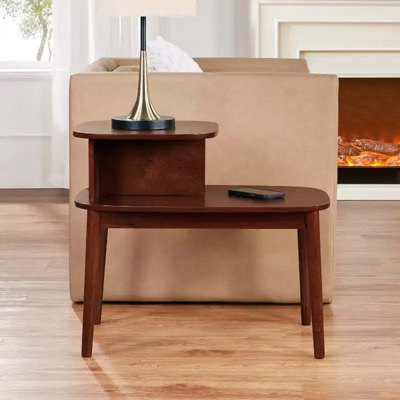 HomeStock Belmont Three Tier End Table with Hidden Storage Drawer, Two Shelves and Nickel Knob Perfect for Organizing Essentials