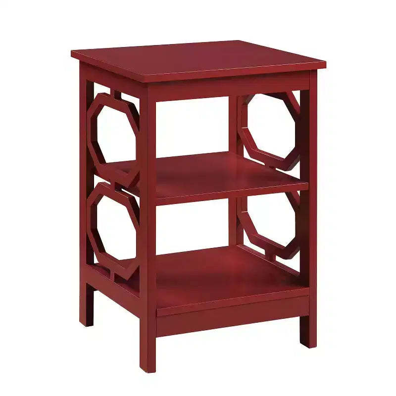 HomeStock Belmont End Table with Geometric Octagon Panels, Three Tier Shelves for Dcor and Essentials, MDF Accent Table for Modern Homes