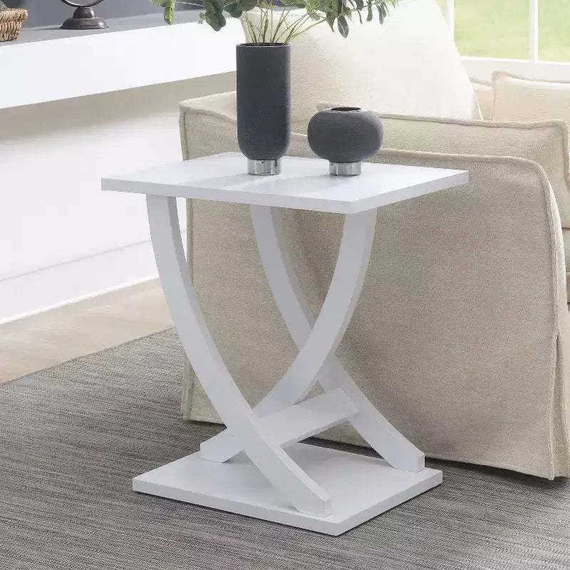 HomeStock 24 in.H White Color Rectangle Wood Table Top End Table 1 -piece