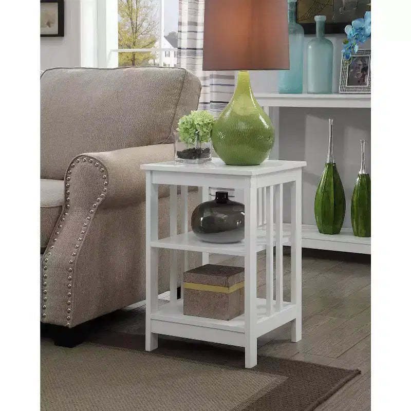 HomeStock Belmont End Table with Smooth Top Surface and Open Shelves, Transitional Storage Accent Side Table for Living Room, Bedroom or Office