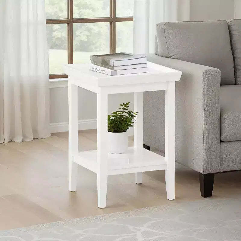HomeStock 26 in.H White Color Rectangle Wood Table Top End Table 1 -piece
