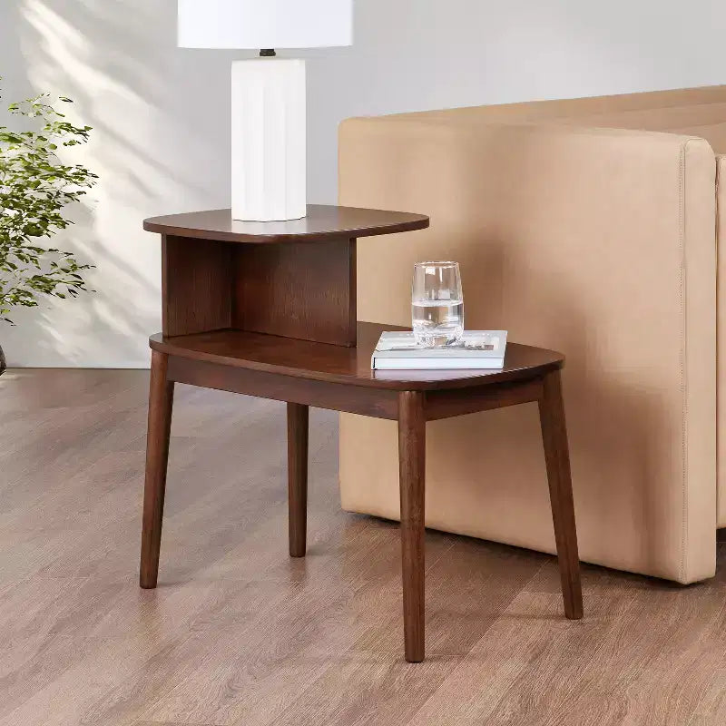HomeStock Belmont End Table with Drawer and Slide Out Shelf, Faux Marble White Top with Black Finish, Stylish Accent Side Table for Storage