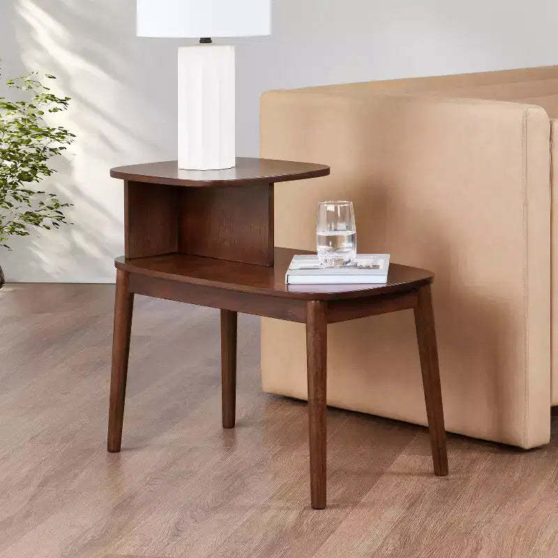 HomeStock Belmont End Table with Drawer and Slide Out Shelf, Faux Marble White Top with Black Finish, Stylish Accent Side Table for Storage