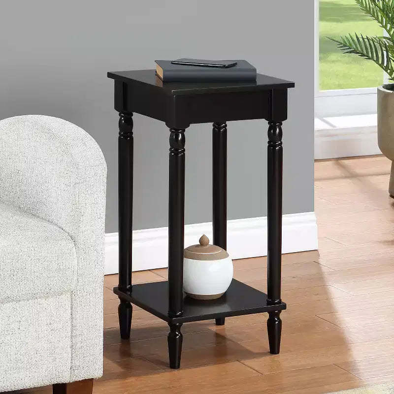 HomeStock 28 in.H Black Color Rectangle Wood Table Top End Table 1 -piece