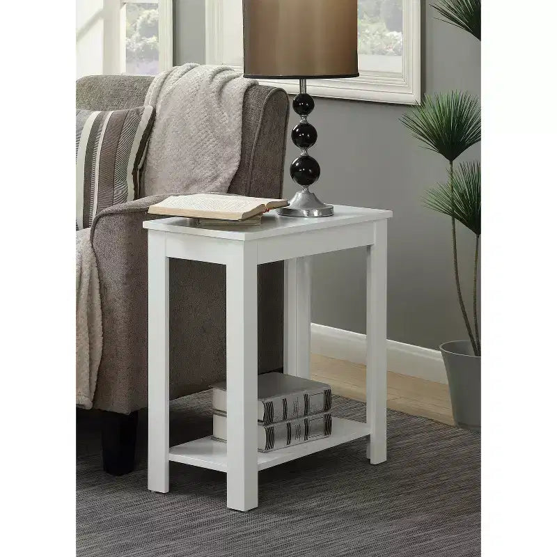 HomeStock Belmont Compact Chairside End Table with Woodgrain Finish and Bottom Shelf for Convenient Storage and Display Space