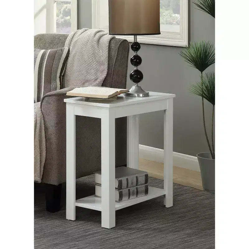 HomeStock Belmont Compact Chairside End Table with Woodgrain Finish and Bottom Shelf for Convenient Storage and Display Space