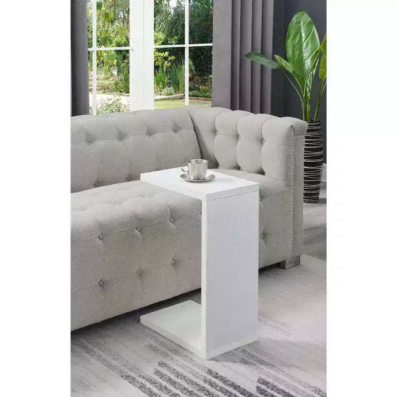 HomeStock Belmont C Shaped End Table with Rich Melamine Finish, Sofa Slide Under Frame and Compact Chairside Convenience