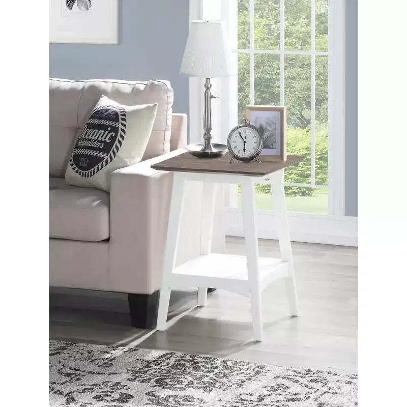HomeStock Belmont End Table with Mid-Century Modern Open Shelf Design, MDF Veneer Top and Rubberwood Legs for Living Room or Office