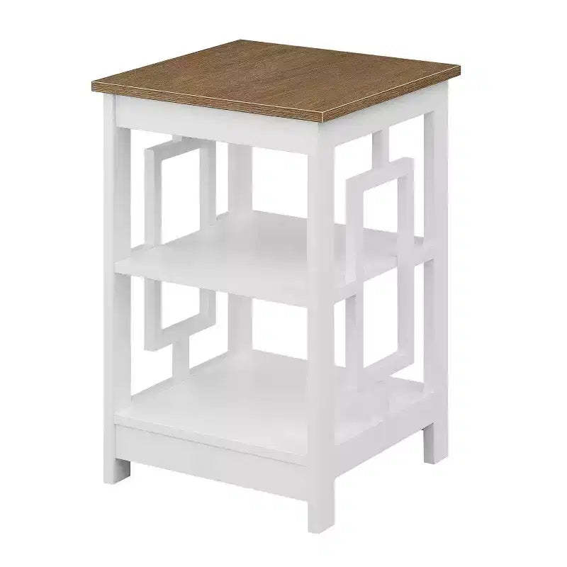 HomeStock Belmont Square End Table with Large Surface and Two Shelves, Symmetrical Open Side Design, MDF Accent Table for Modern Homes