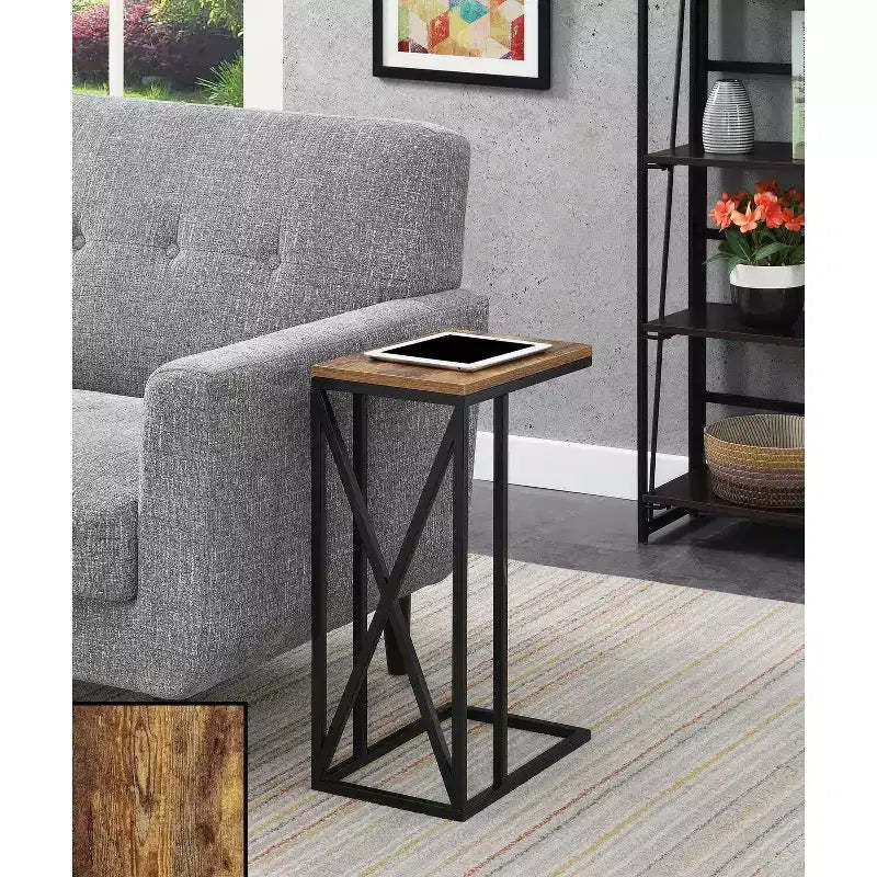 HomeStock Belmont C End Table with Modern C Frame Design, Particleboard Top and Metal Base for Snacks, Drinks or Laptop