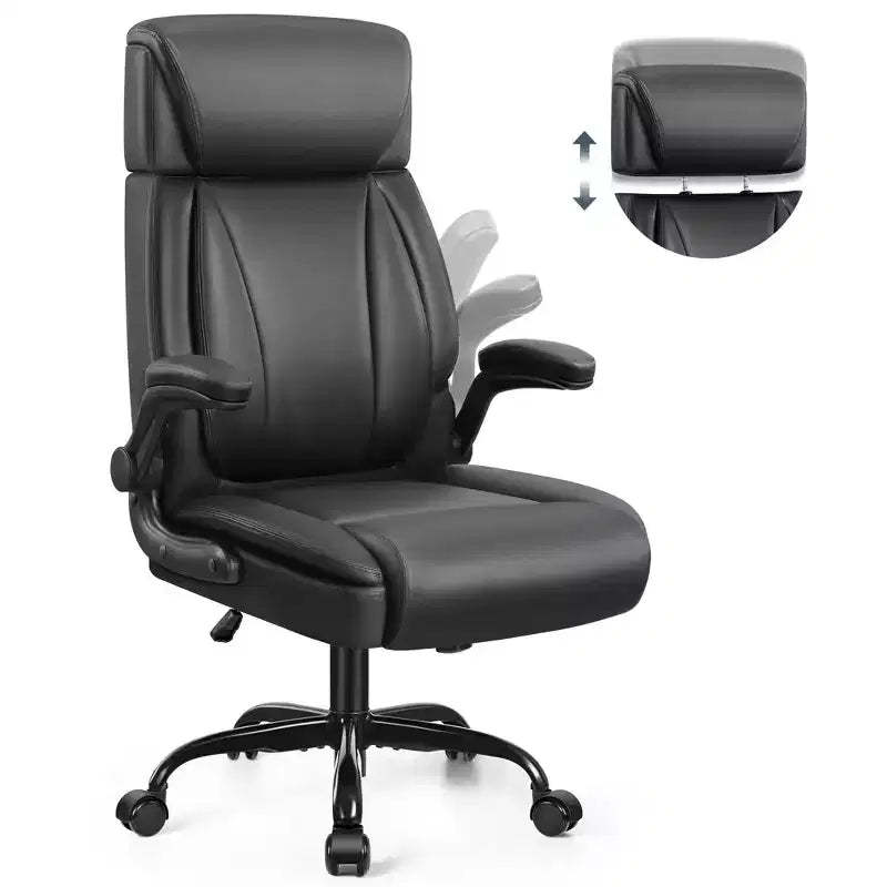 KERDOM Leather Office Chair, Big and Tall Office Chair Executive Breathable PU Computer Chair with Lumbar Support, Black