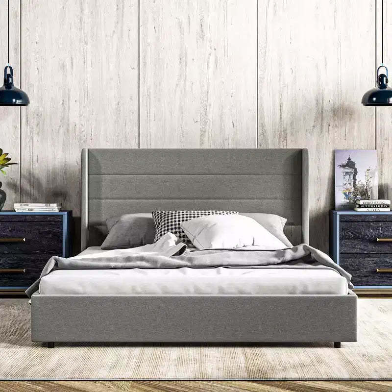GDFStudio Larisa Modern Upholstered Bed with Headboard and 4 Storage Drawers
