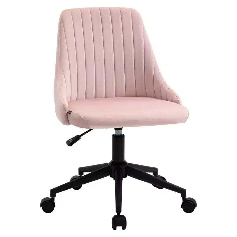 Okak Mid-Back Office Chair, Velvet Vanity Chair with Adjustable Height and 360 Swivel Wheels, Upholstered Comfy Chair for Office, Home, Pink