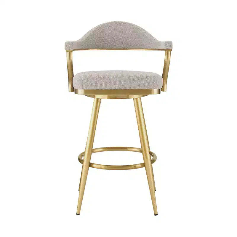 HomeRoots 26 Taupe and Gold Fabric and Stainless Steel Counter Height Swivel Bar Chair