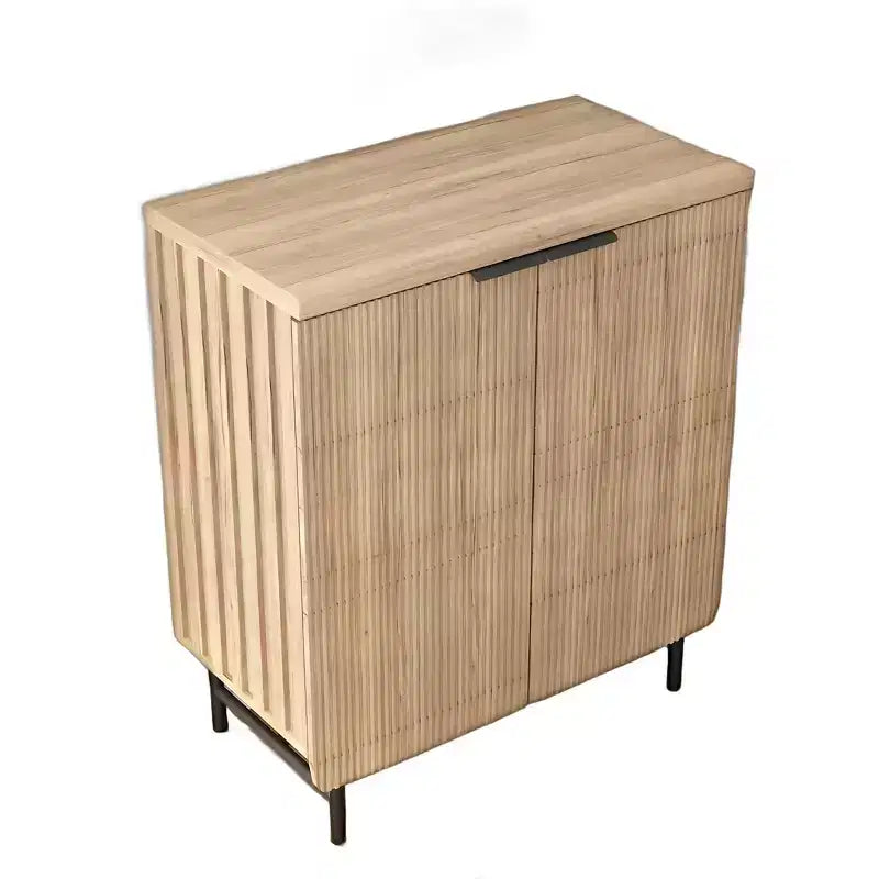 HomeRoots 35 Oak Wood Textured Door Accent Cabinet With Two Doors