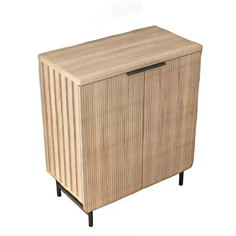 HomeRoots 35 Oak Wood Textured Door Accent Cabinet With Two Doors