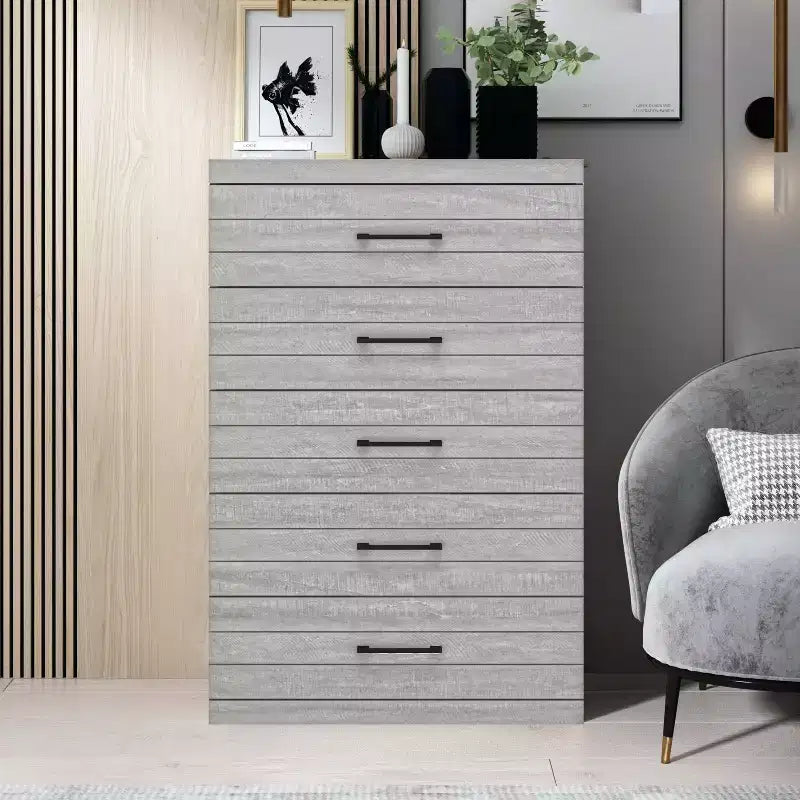 Galano Hamsper 5 Drawer Chest (Interlock) - Dusty Grey Oak