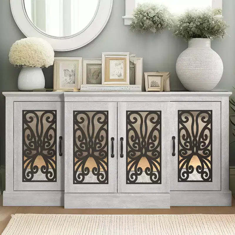 Galano Calidia 4 Door Wide Accent Sideboard - Dusty Grey Oak