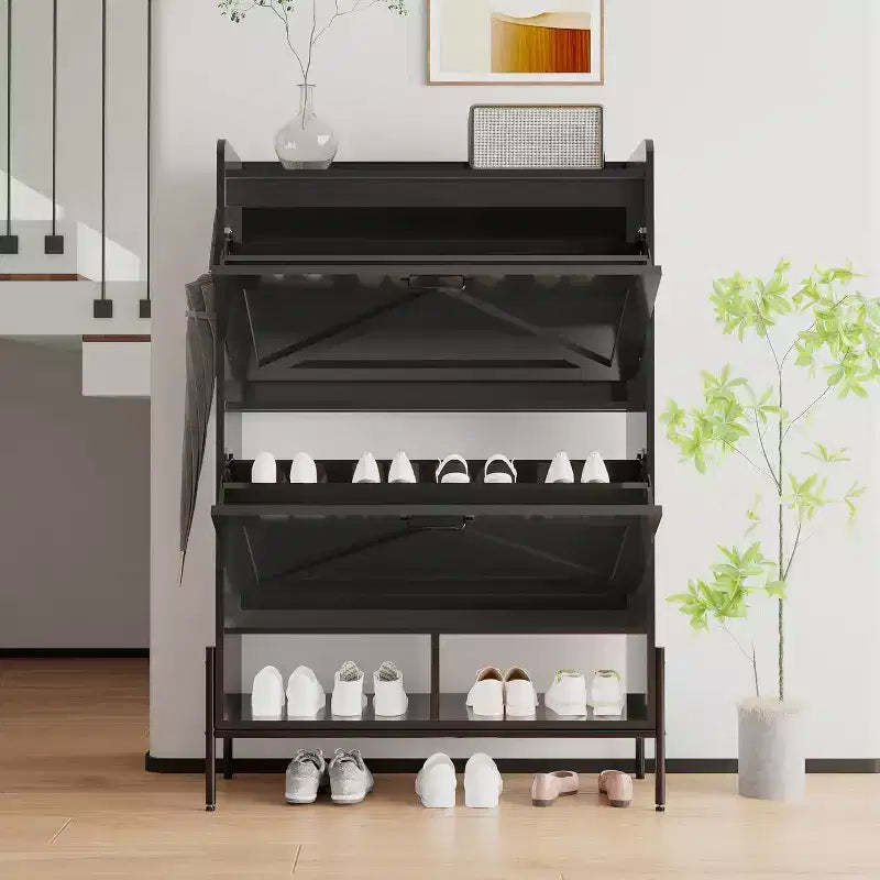 COZONY Shoe Cabinet with 2 Flip Drawers, Narrow Freestanding Shoe Rack Organizer with Metal Legs, Hidden Rack Cabinet for Entryway