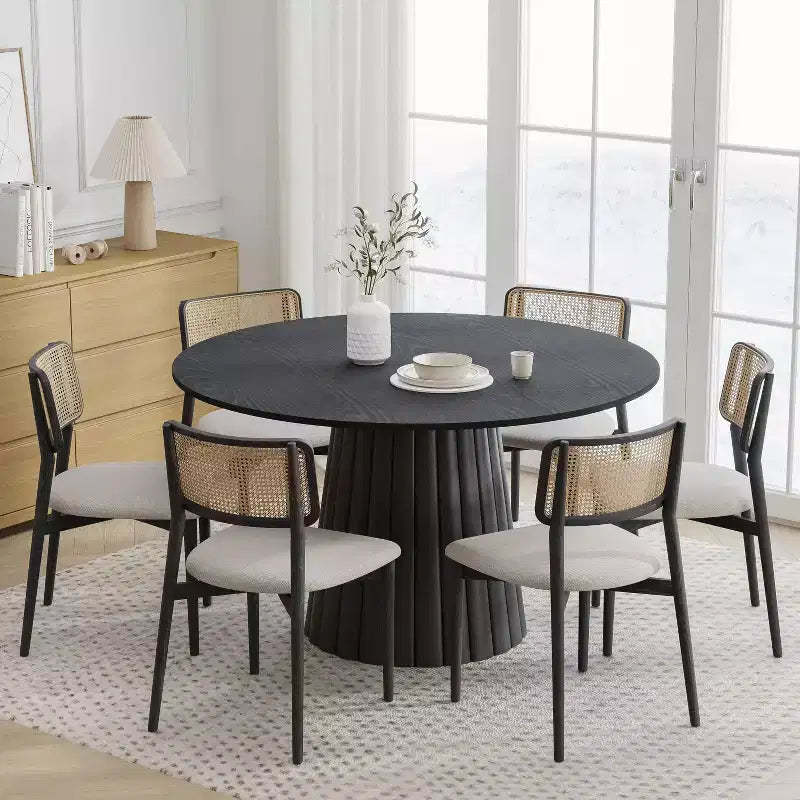 PexFix 52 Solid Wood Round Dining Table Kitchen Table for 4-6 with Tabletop & Textured Tapered Base for Living/Dining Room Coffee Office Black