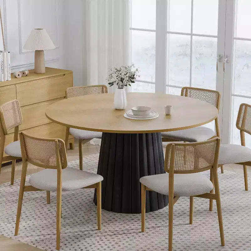 PexFix 52 Solid Wood Round Dining Table Kitchen Table for 4-6 with Tabletop & Textured Tapered Base for Living/Dining Room Coffee Office Natural