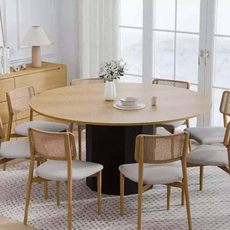 PexFix 60 in.H Solid Wood Round Dining Table Kitchen Table for 6-8 with Tabletop and Cylindrical Base for Living/Dining Room Coffee Office in Natural