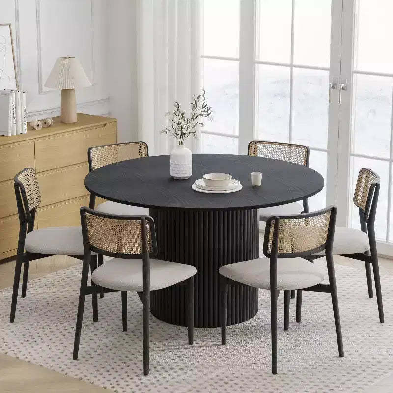 PexFix 52 Solid Wood Round Dining Table Kitchen Table for 4-6 with Tabletop & Concave Cylinder Legs for Living/Dining Room Coffee Office Black