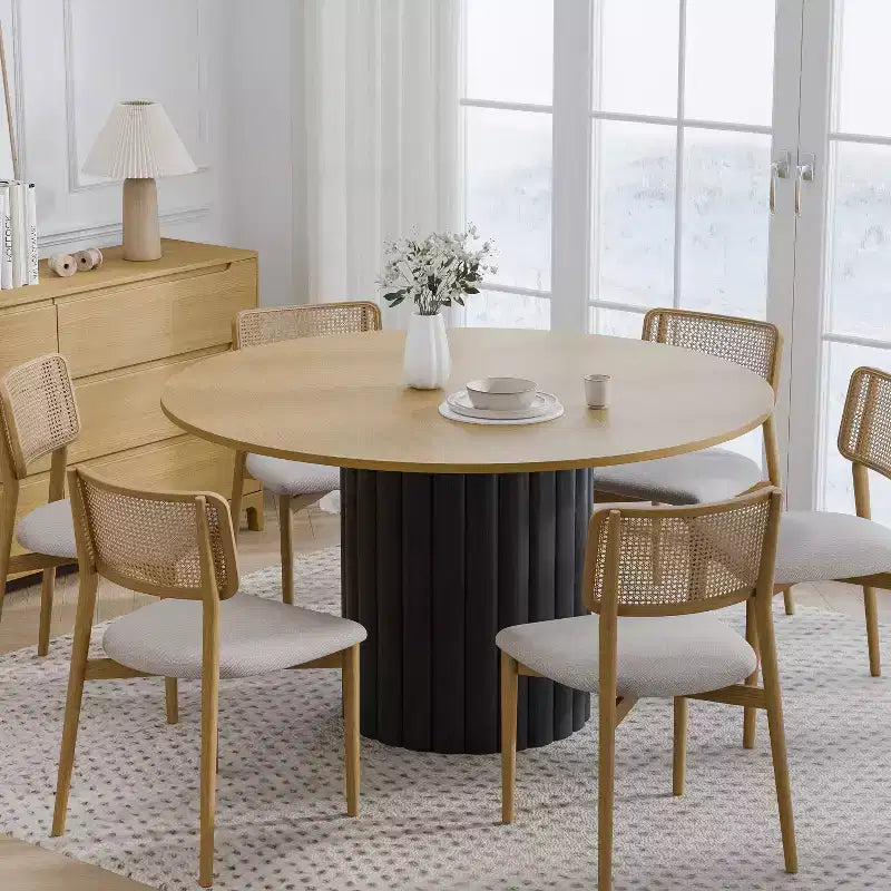 PexFix 52 Solid Wood Round Dining Table Kitchen Table for 4-6 with Tabletop & Textured Cylindrical Base for Living/Dining Room Coffee Office Natural