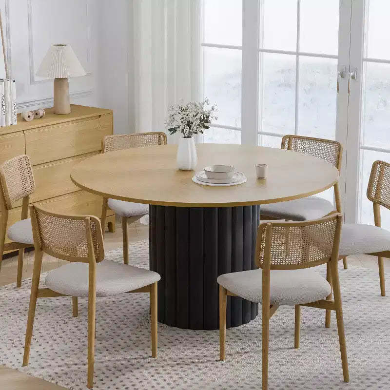 PexFix 52 Solid Wood Round Dining Table Kitchen Table for 4-6 with Tabletop & Textured Cylindrical Base for Living/Dining Room Coffee Office Natural