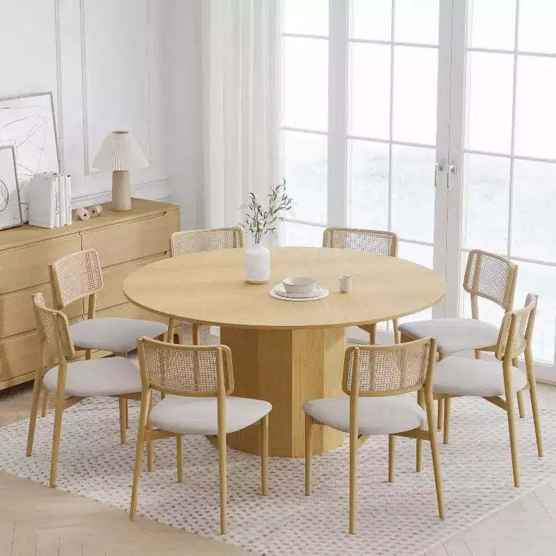 PexFix 60 in.H Solid Wood Round Dining Table Kitchen Table for 6-8 with Tabletop and Cylindrical Base for Living/Dining Room Coffee Office in Natural