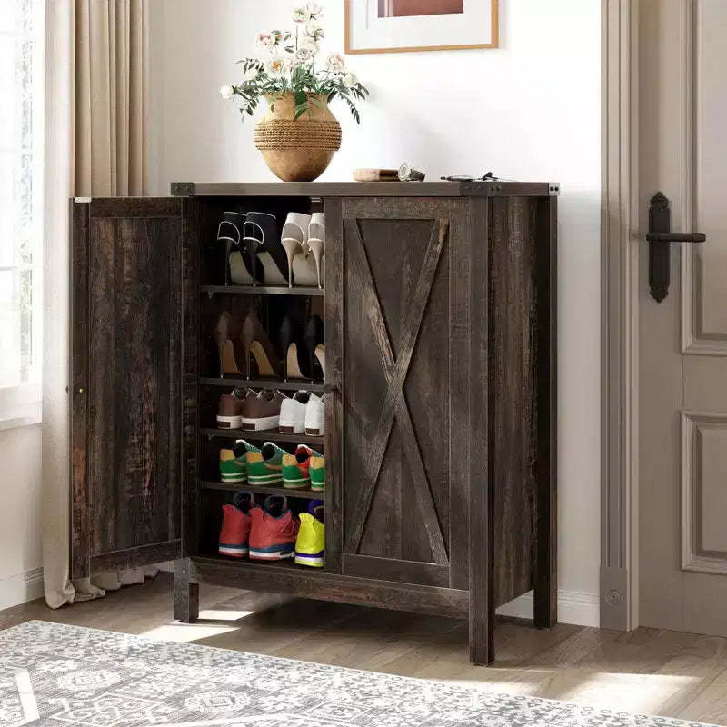 Farmhouse 5-Tier Shoe Cabinet Wooden Shoes Rack Organizer w/Doors for Entryway