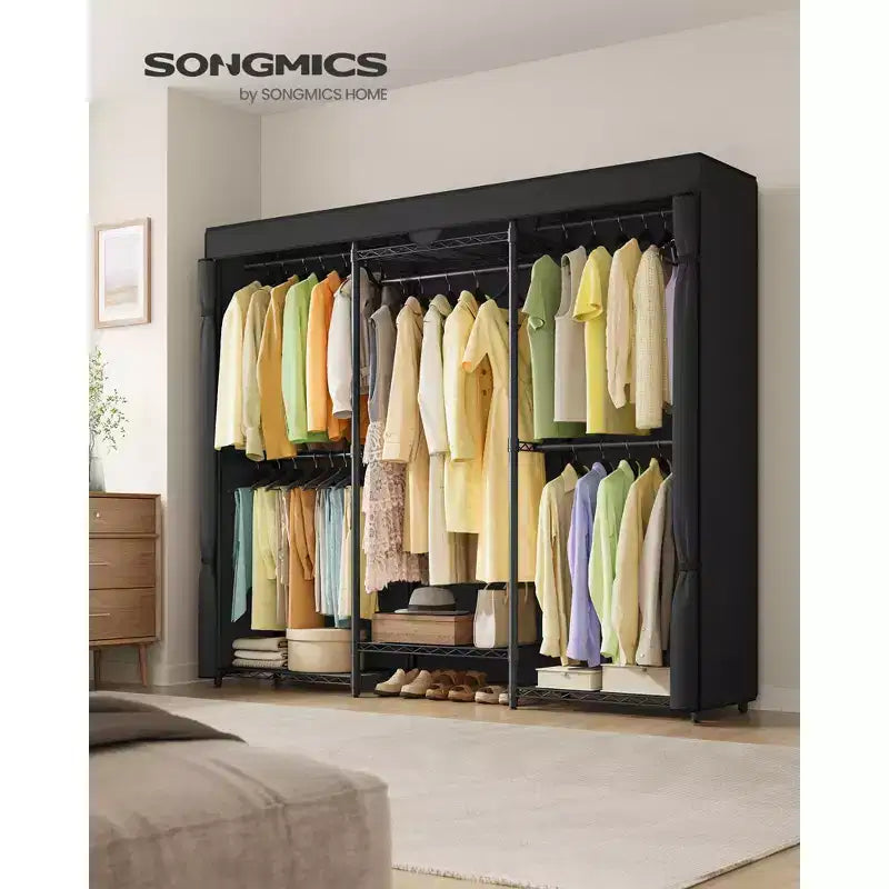 Heavy-Duty Garment Rack with 5 Hanging Rails and 6 Mesh Shelves, 514 lb Capacity Portable Closet, No-Tool Assembly, Ink Black
